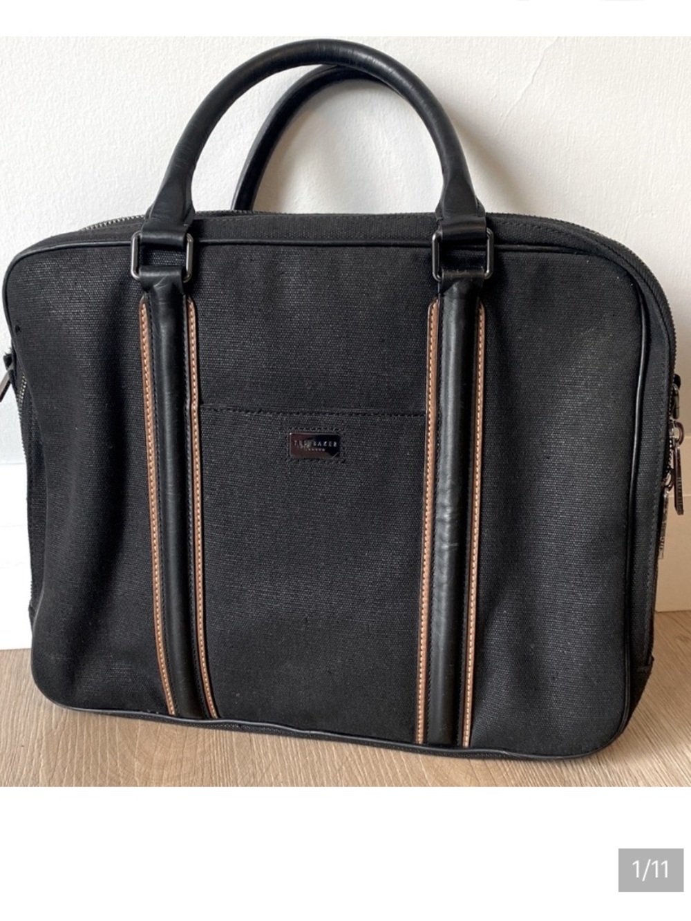 Ted Baker London Briefcase Messenger Bag Black Canvas Laptop Work Bag